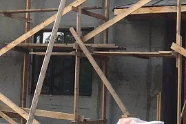 Коттедж. Штукатурка стен фасада. КП Грибки 2