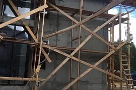 Коттедж. Штукатурка стен фасада. КП Грибки 2