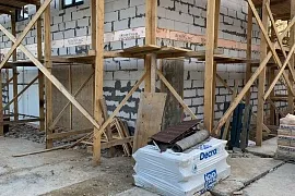 Коттедж. Штукатурка стен фасада. КП Грибки 2