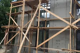 Коттедж. Штукатурка стен фасада. КП Грибки 2
