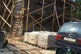 Коттедж. Штукатурка стен фасада. КП Грибки 2