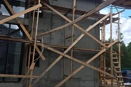 Коттедж. Штукатурка стен фасада. КП Грибки 2